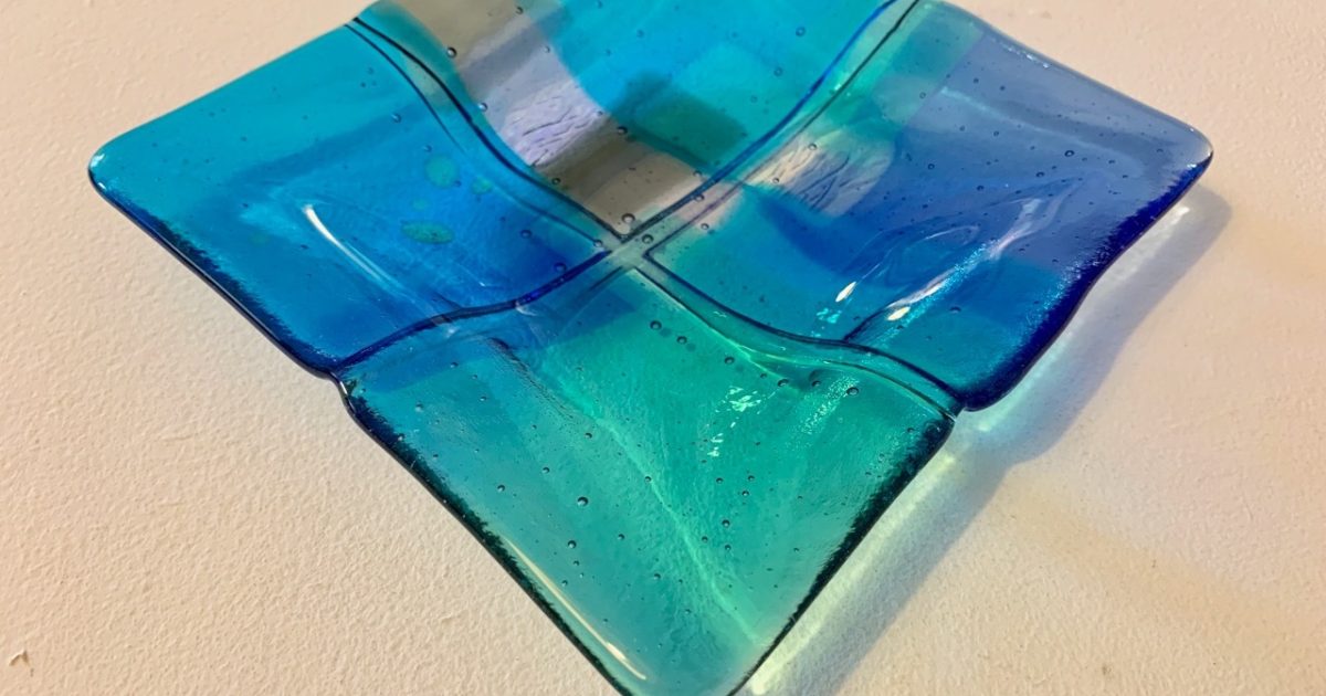 Soft Aqua Tapestry Land by Kim Bramley (Kiln Formed Glass)